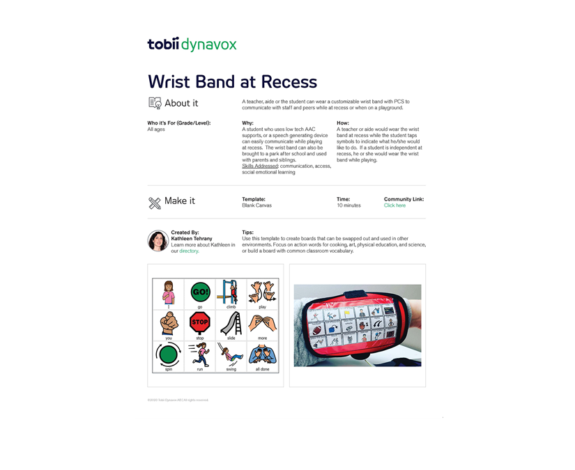 Wrist band at recess activity