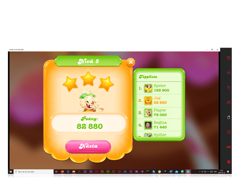 Candy Crush for eye gaze users, featuring scoreboard points