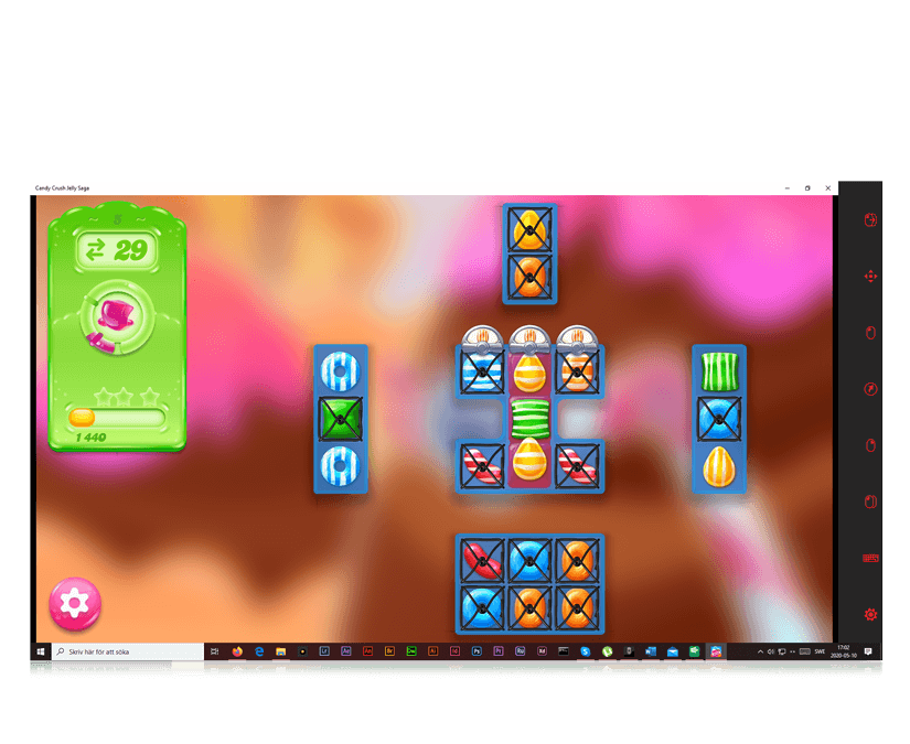Candy Crush for eye gaze users featuring rows of candy