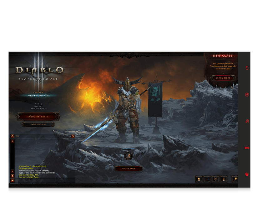 Diablo 3 for eye gaze game start screen