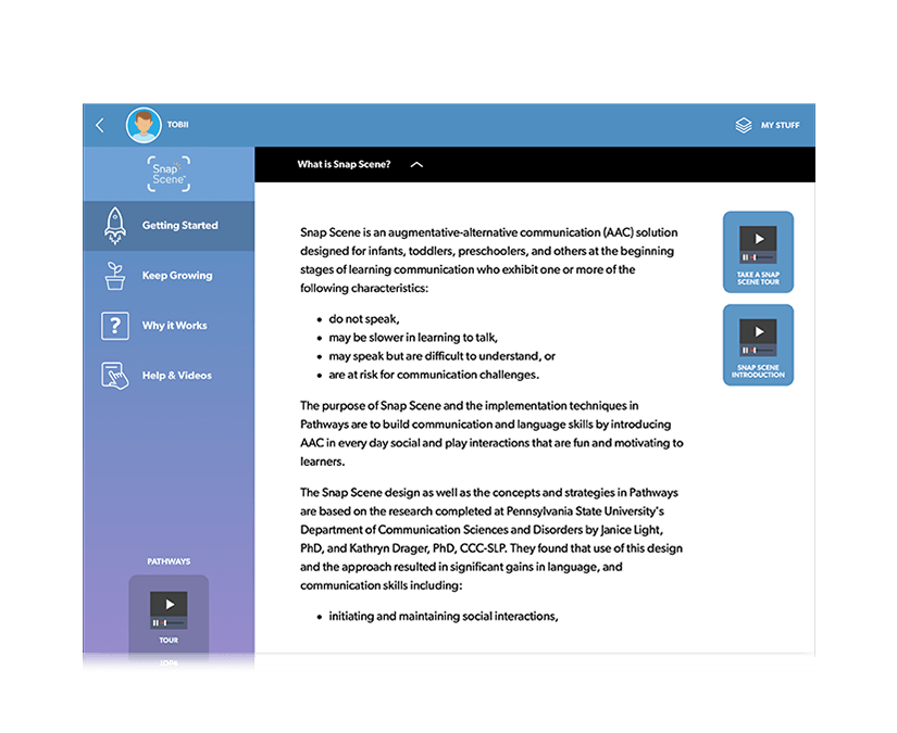 Tobii Dynavox Pathways for Snap Scene What is Snap Scene screen