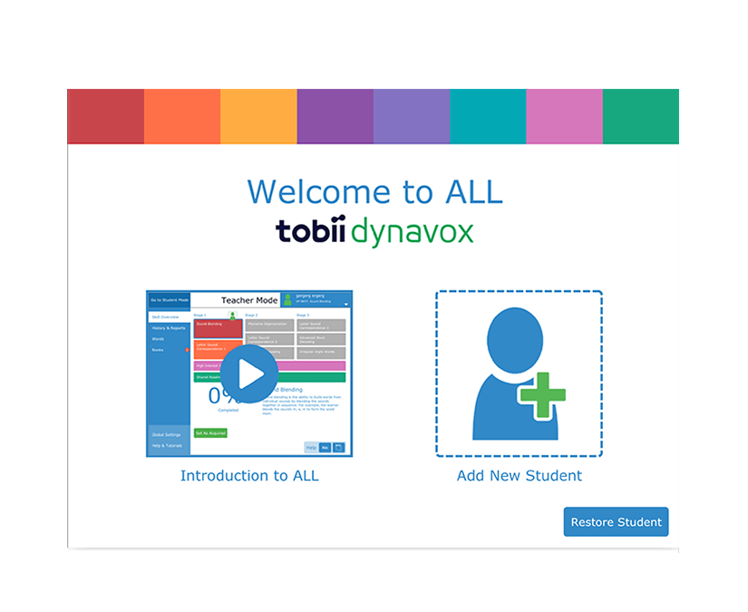 Tobii Dynavox Accessible Literacy Learning start up screen