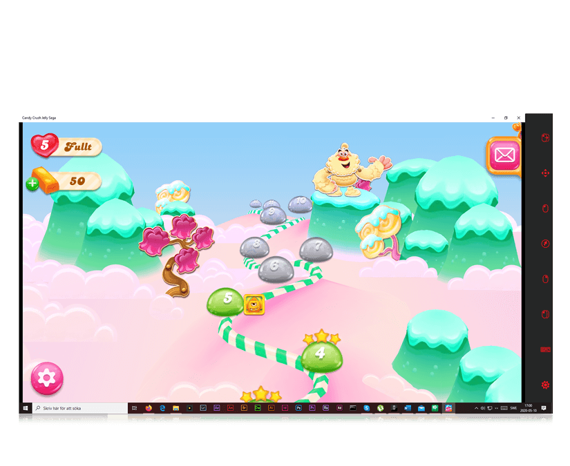 A detail from the online game Candy Crush Saga is shown on a