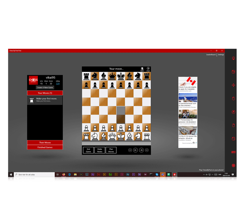 Chess by post eye gaze game screenshot