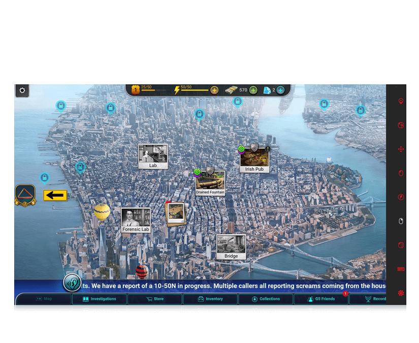 Homicide Squad game for eye gaze users, featuring a clue map of New York city. 