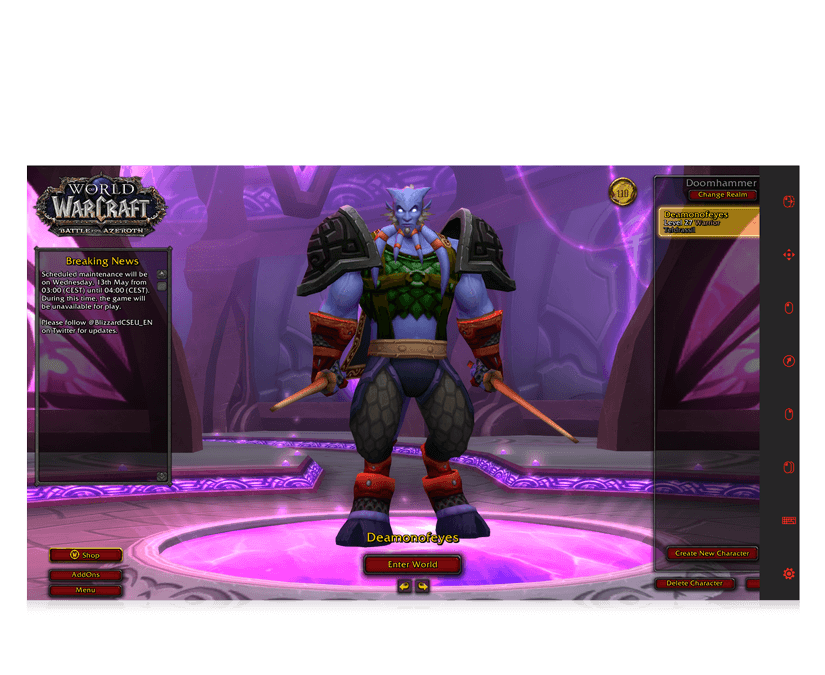 World of Warcraft eye gaze game start screen