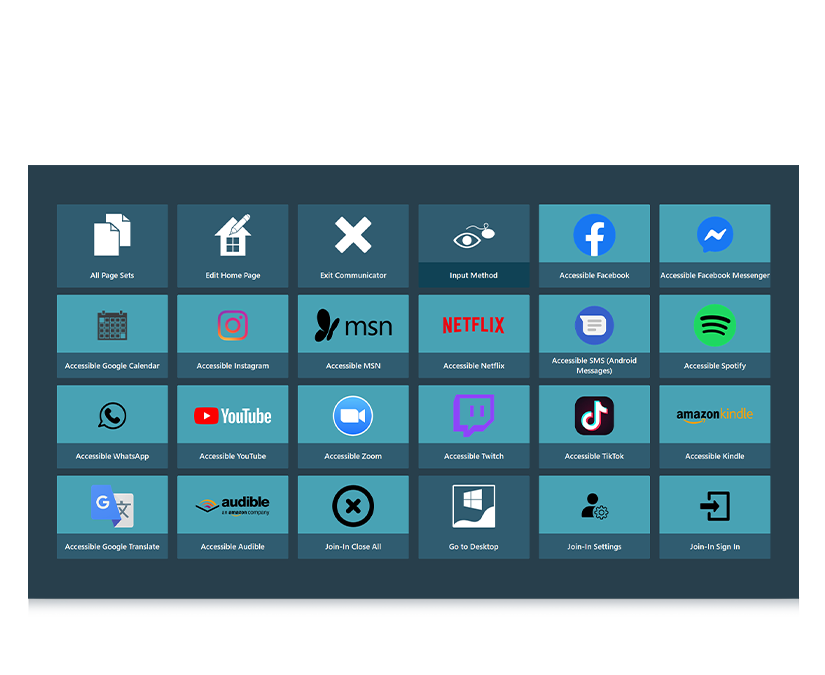 Tobii Dynavox Communicator 5 Accessible Apps start page screenshot